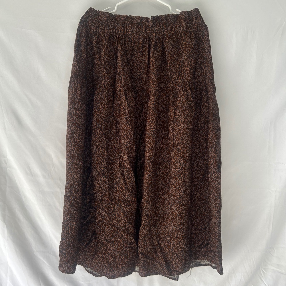 Time and Tru Womens Brown Black Animal Print Tiered Midi Skirt Large 12-14